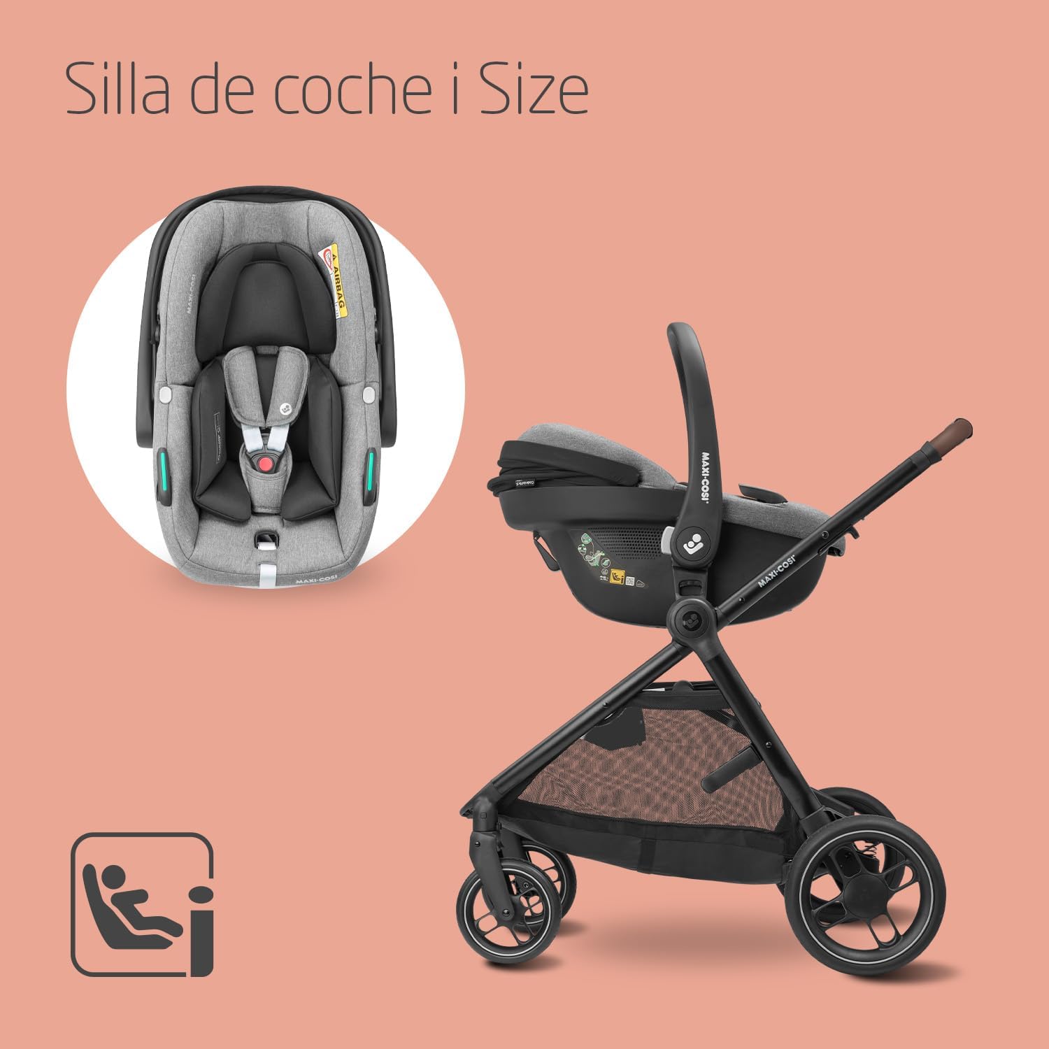 Maxi-Cosi Zelia S Trio carrinho de bebé 3 peças, 0 - 4 anos, até 22 kg, dobrável, compacto e reclinável, com abrioFix S i-Size cadeira carro bebé, acessórios, bolsa trocador, cinzento