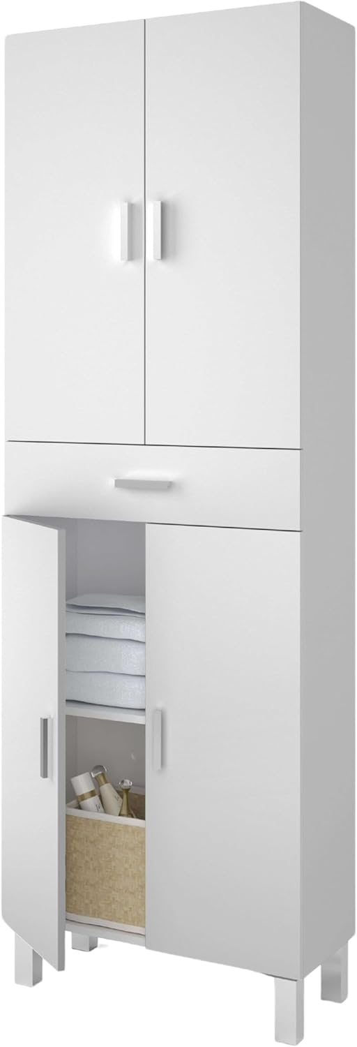 Habitdesign Coluna de casa de banho, armário de lavatório, 4 portas e 1 gaveta, modelo Aruba, acabamento em branco brilho, medidas: 60 cm (largura) x 182 cm (altura) x 29 cm (fundo), grande