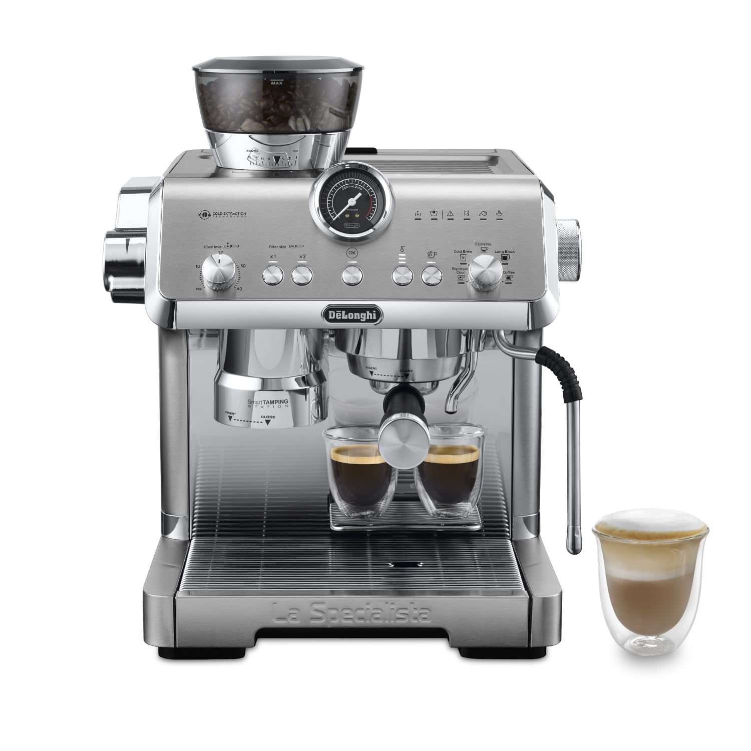 De'Longhi A arte especial Evo EC9255.T, máquina de café expresso, com função Cold Brew, com jarro de leite profissional, sensor Grinding Technology, incluído kit de barista, 1550 W, titânio