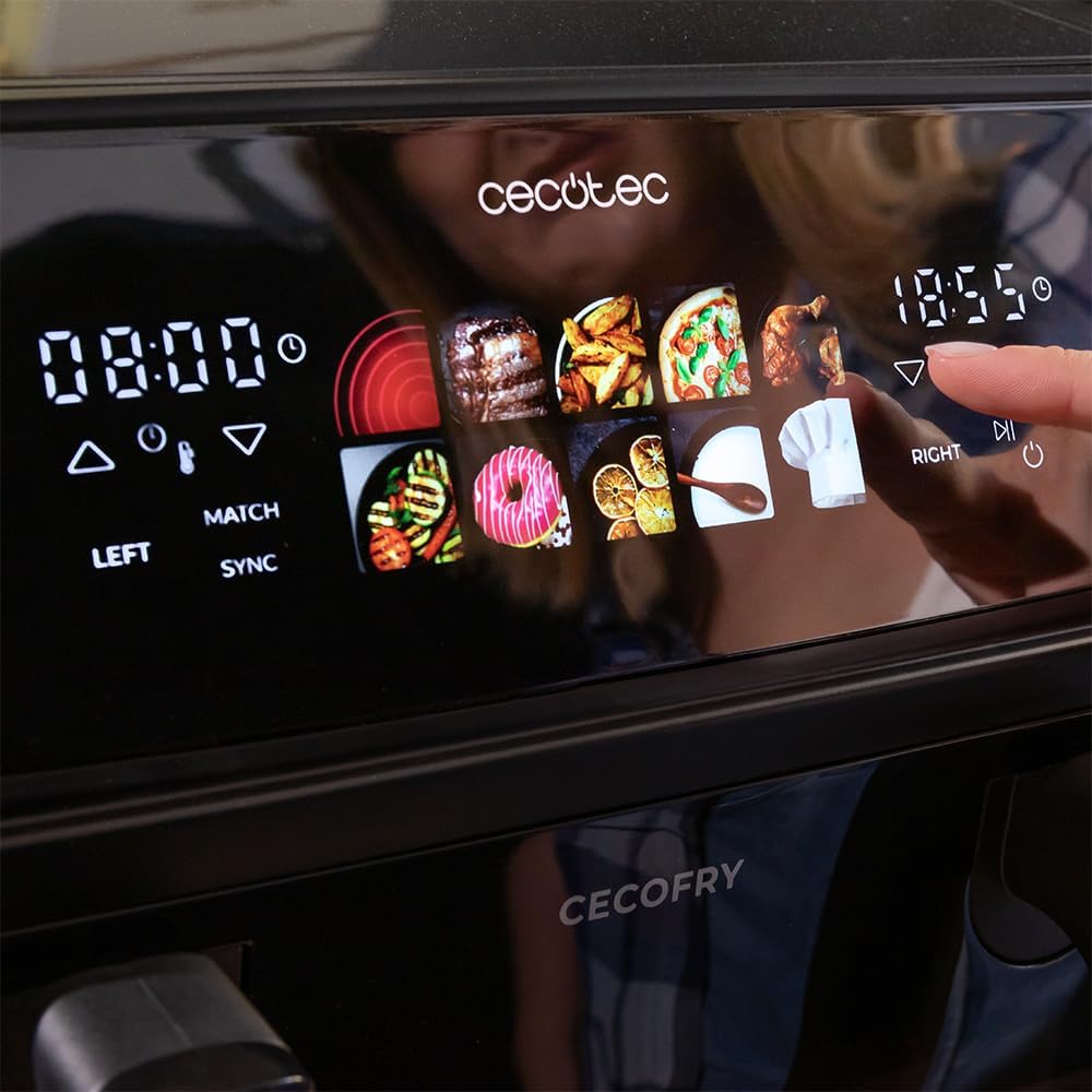 Cecotec Frigideira de ar 10 L, 4 resistências, Air Fryer, Cecofry&Grill Duoheat 10000. 2800 W, Dourado perfeito e sabor de grelha em carnes, parede divisória móvel, temperatura dupla, 10 menus