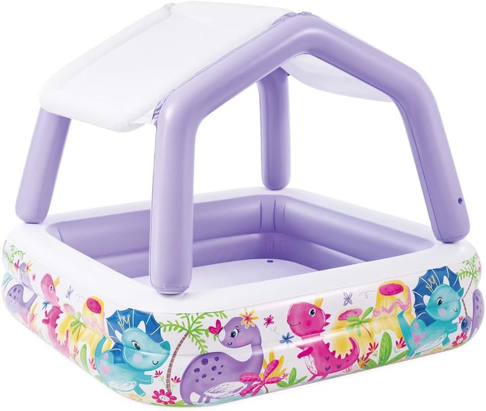Intex Piscina insuflável para crianças, 157 x 157 x 122 cm, 295 litros, com toldo removível, design aquático, tampa de ralo, uso exterior, vinil resistente, adesivo de reparação incluído, + 2 anos