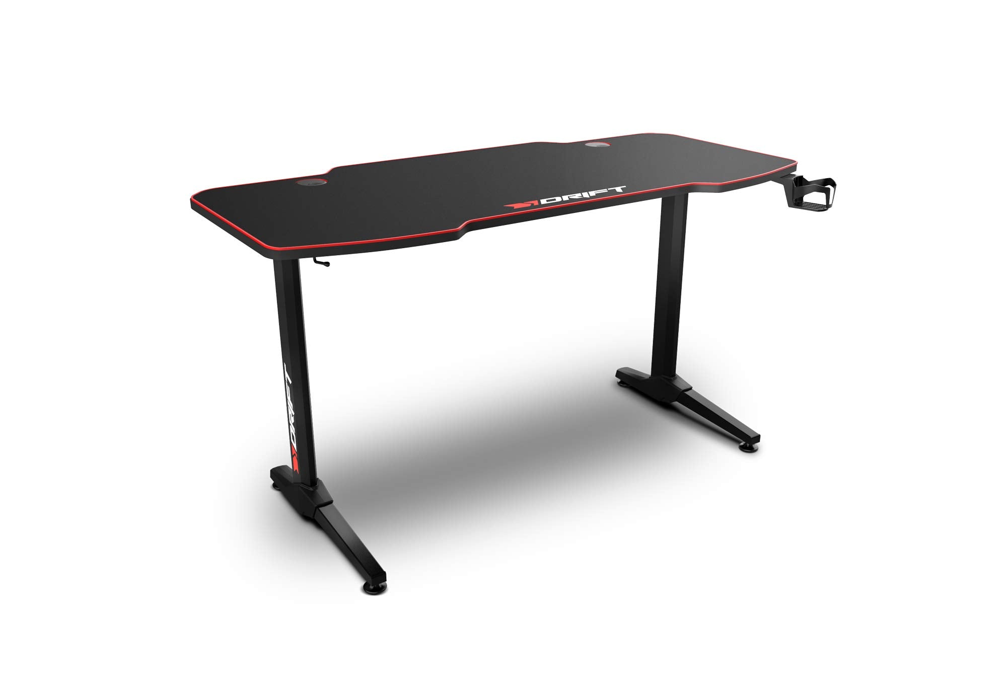 Drift Gaming DRDZ75 - Mesa de jogos com placa com acabamento em fibra de carbono coberto por um tapete Full Size, suporte para canecas e auriculares, pernas reguláveis, cor preta