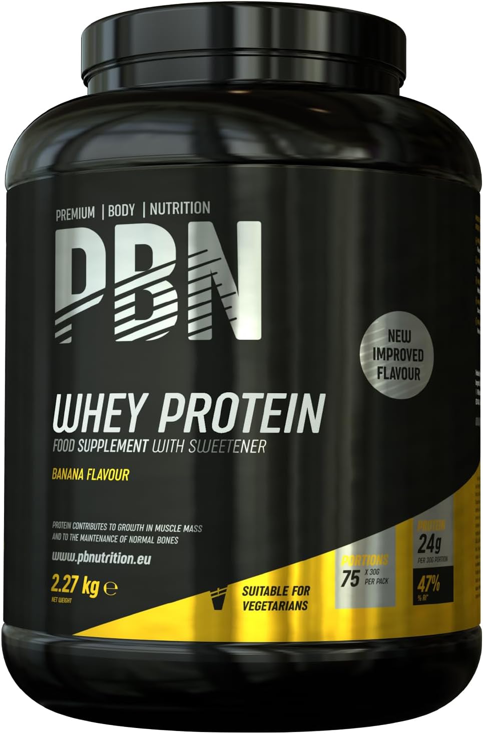 Premium Body Nutrition - Proteína de soro de leite em pó, 2,27 kg (embalagem de 1), sabor banana, sabor otimizado