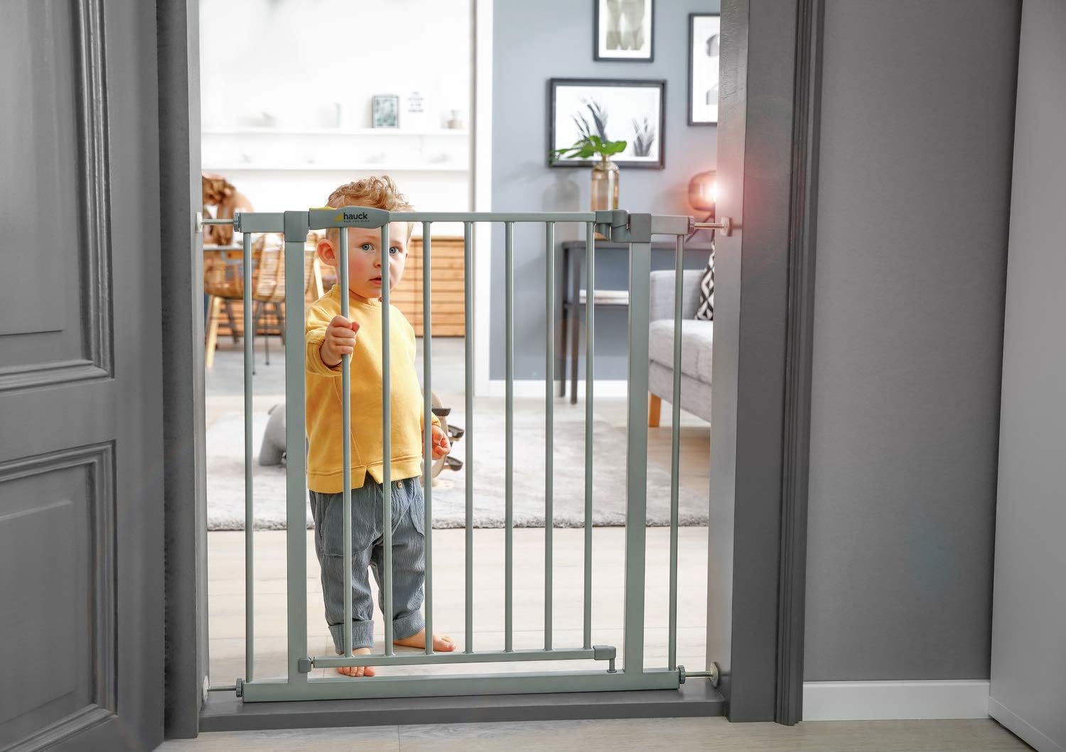 hauck Stop N Safe 2 Silver Barrera Seguridad Niños | Valla Infantil para Puertas y Escaleras de 84 a 89 cm – Sin Taladrar – Seguridad Bebé - Aptas como Vallas para Perros – Solo para Interiores