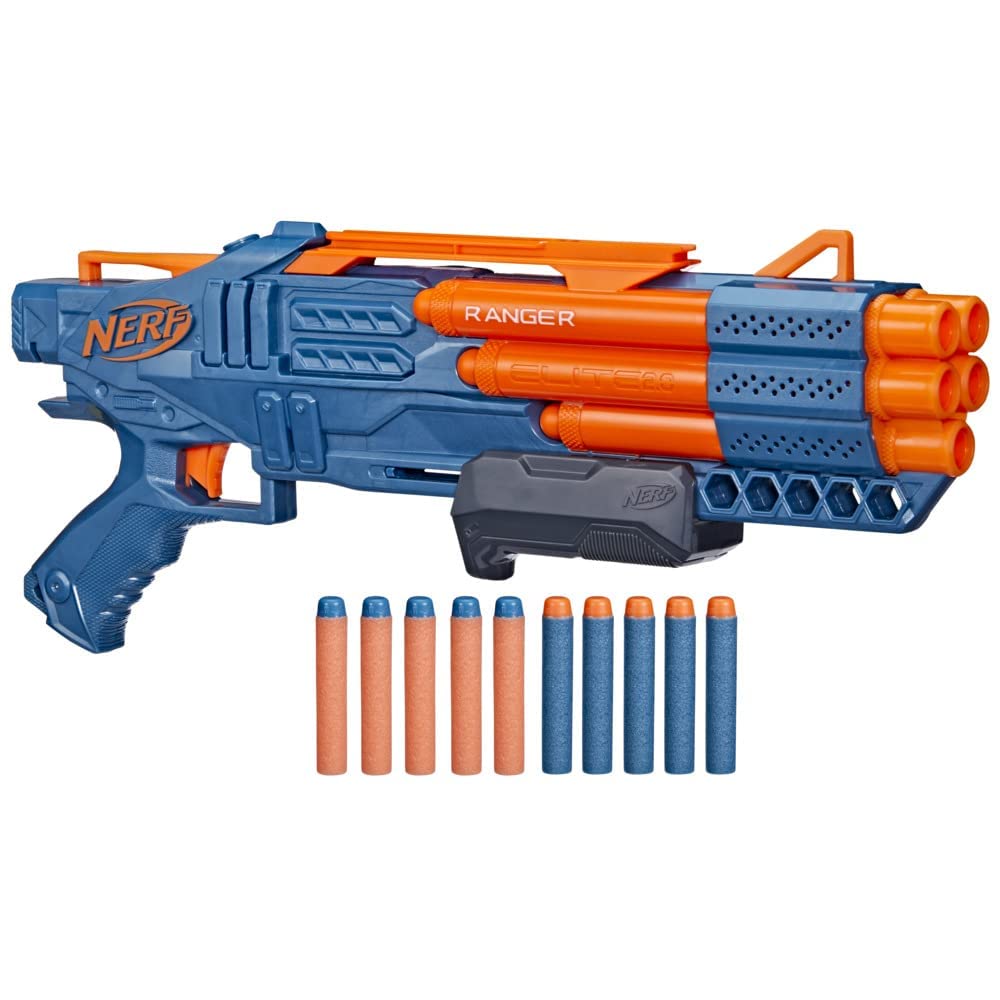 Hasbro Nerf 2.0 Commander RC-6, lançador de dardos de brinquedo, 12 peças, jogos ao ar livre para meninos e meninas de 8 anos ou mais, tambor giratório
