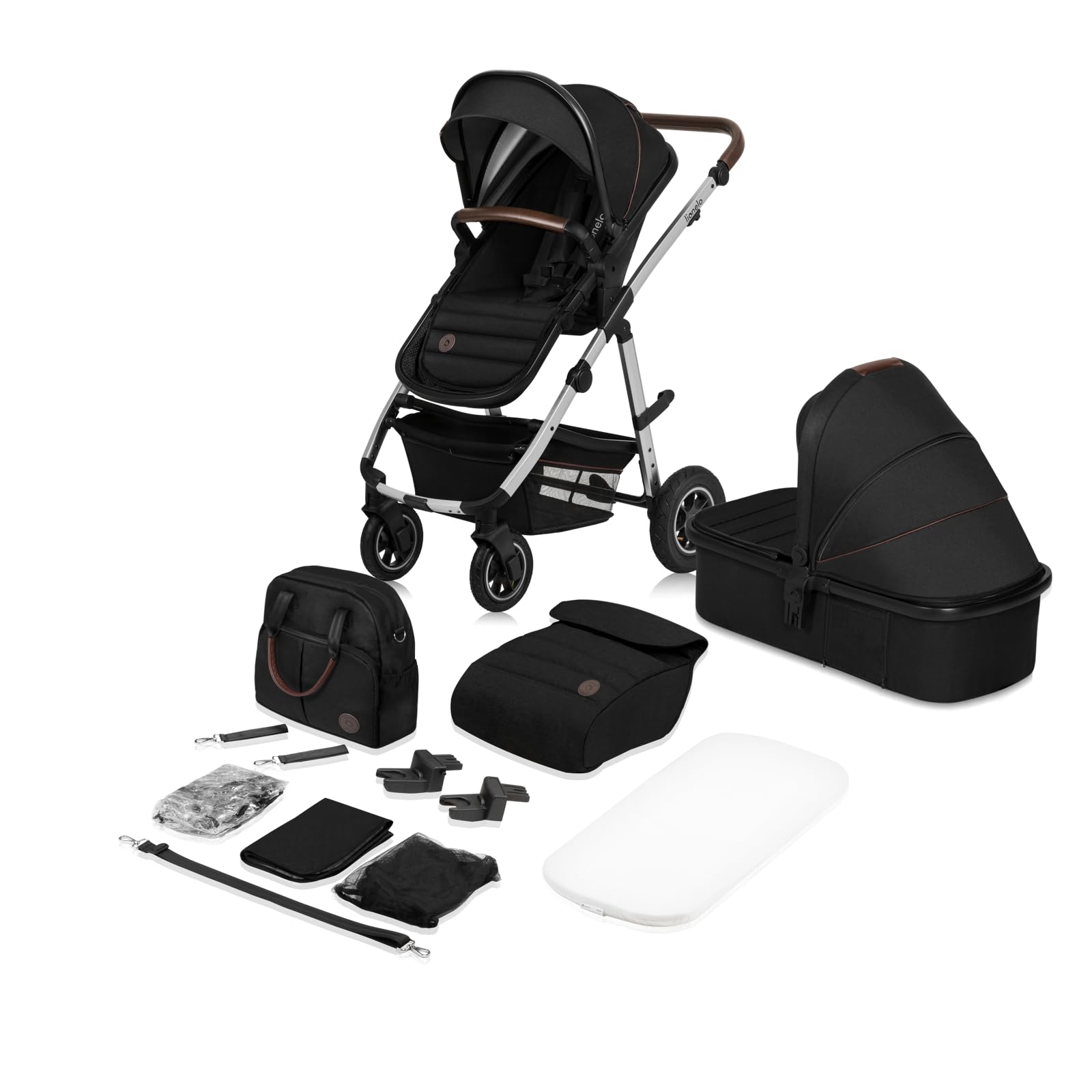 LIONELO Amber Carro de bebé multifuncional 2 em 1 conjunto carrinho de passeio com assento de cubo e tampa guiador ajustável bolsa mosquiteira protetor de chuva