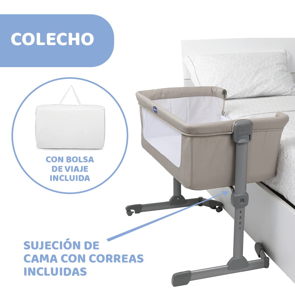 Chicco Next2Me Essential Cuna para Recién Nacido, Sostenible, Compatible con Diferentes Camas, Altura Ajustable, Inclinable, Buena Circulación de Aire, Colchón y Bolsa Incluidos, Color: Dune Re_lux
