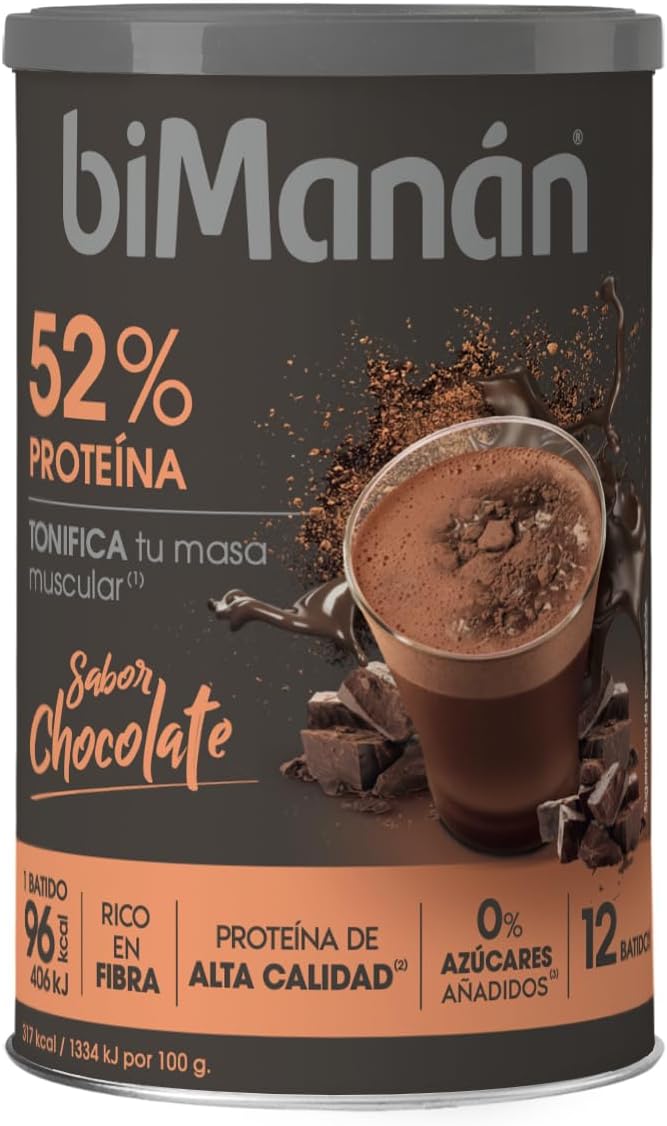BIMANÁN - Batido de proteína, sabor de chocolate, 52% de proteína por porção, ajuda a tonificar e aumentar a massa muscular, 360 g, 12 Rações