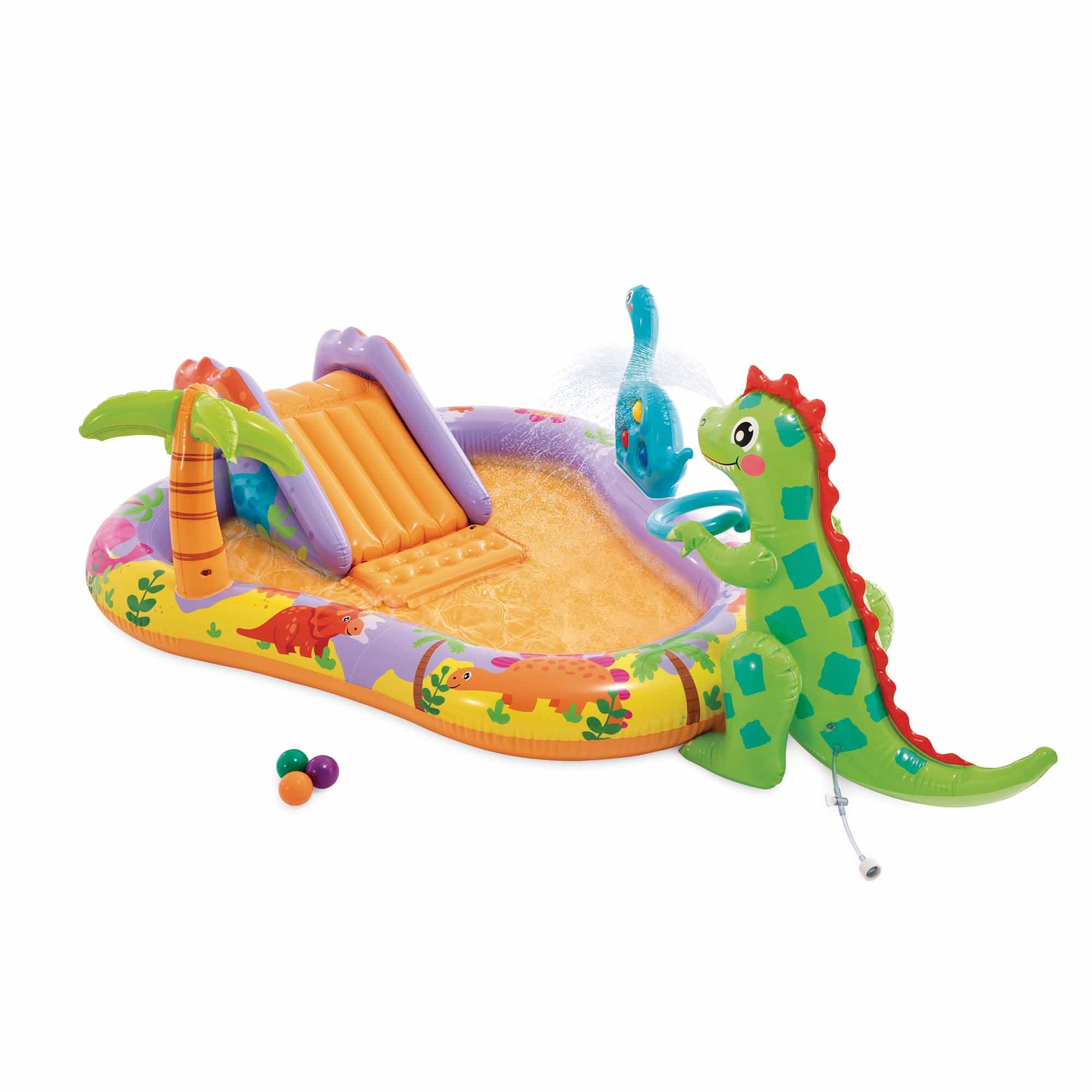 INTEX 57166 - Piscina infantil insuflável com dispersor de água e escorrega dinossauro, centro de jogos para crianças
