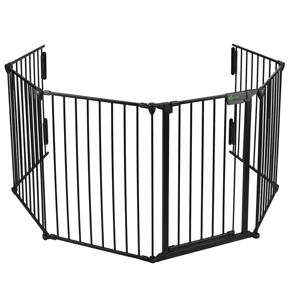 VOUNOT® Barreira de segurança para cães, cerca de segurança 5 painéis, grade de proteção de lareira montagem flexível, 300 x 75 cm, preto