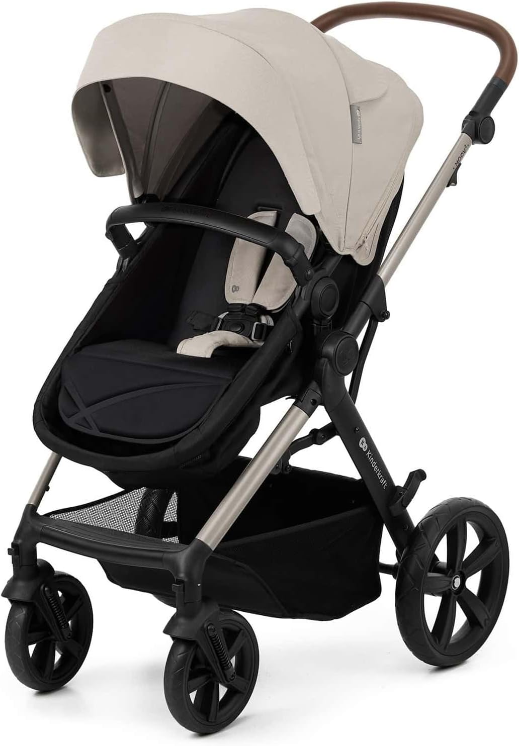 Kinderkraft MOOV2 Carrinho de bebé 3 em 1, EVA, Mink PRO I-Size, sistema de viagem, carrinho para bebé, carrinho de passeio, dobrável, para recém-nascido, desde o nascimento até aos 3 anos, cinzento
