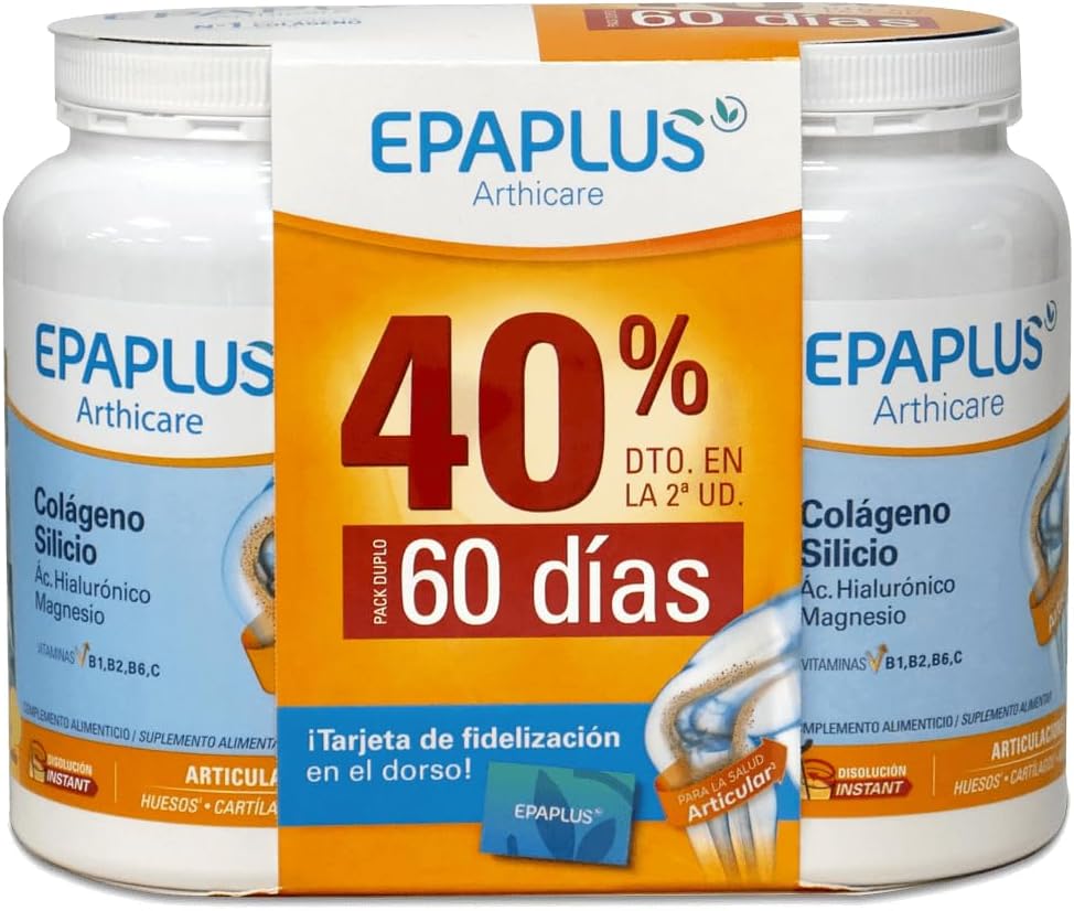 EPAPLUS Arthicare, Colágeno Hidrolizado con Silicio y Ácido Hialurónico, Disolución Instant Sabor Limón, Tratamiento Duplo 30 Días x 2