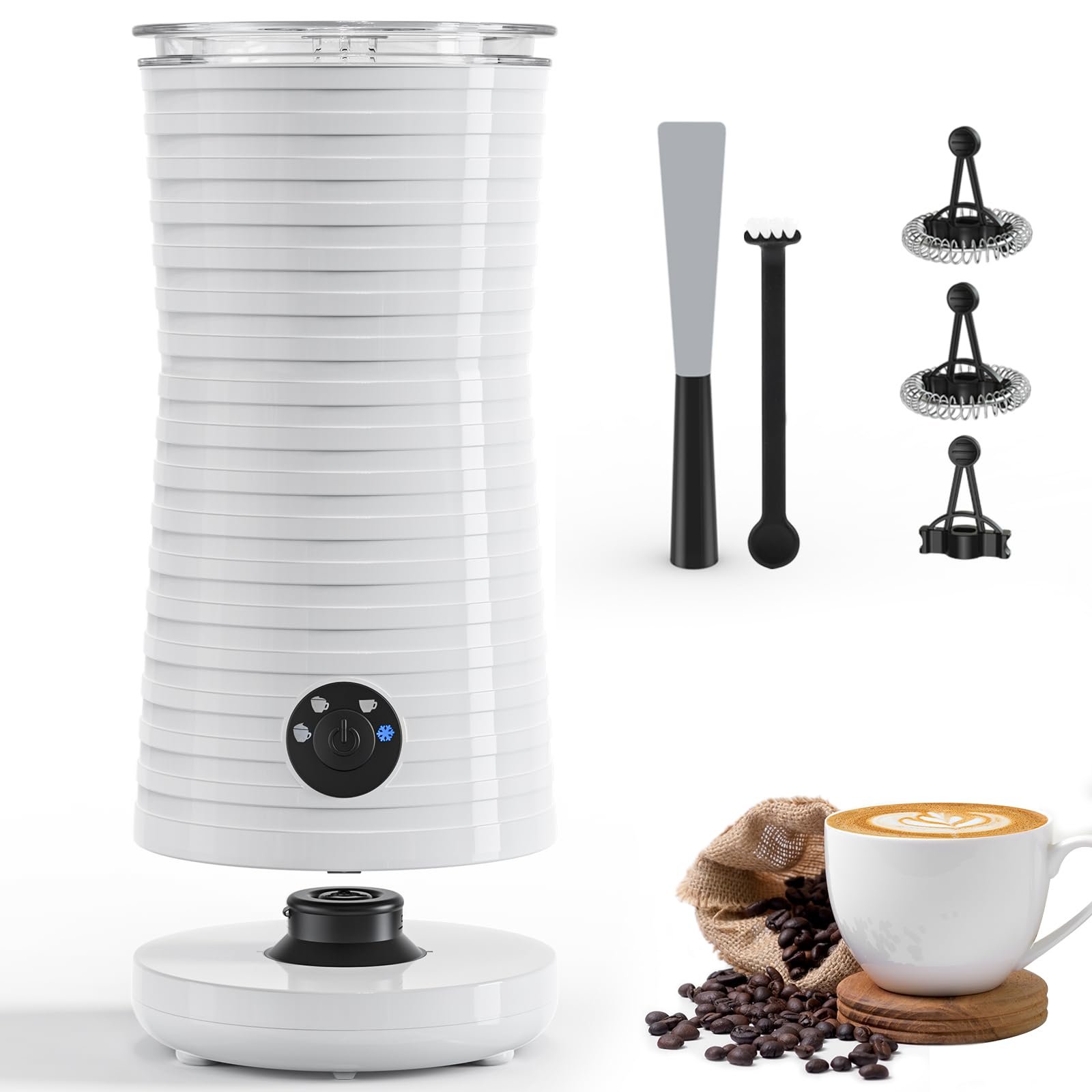 Morpilot Espumador de leite elétrico 4 em 1, aquecedor de leite para café, espuma fria e quente com leite, capuchinhos, acchiato