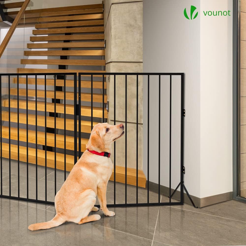 VOUNOT® Barreira de segurança para cães, cerca de segurança 5 painéis, grade de proteção de lareira montagem flexível, 300 x 75 cm, preto