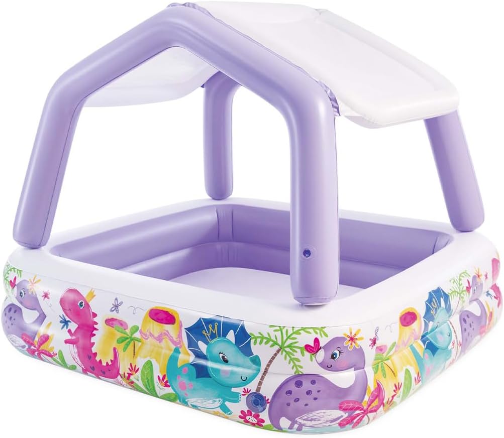 Intex Piscina insuflável para crianças, 157 x 157 x 122 cm, 295 litros, com toldo removível, design aquático, tampa de ralo, uso exterior, vinil resistente, adesivo de reparação incluído, + 2 anos