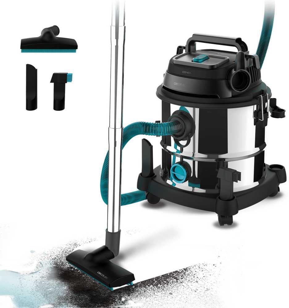 Cecotec Aspirador de sólidos e líquidos de 20 l Conga Rockstar Wet & Dry Steel MAX. 1400 W, 22 kPa, sistema de drenagem, aspirador e soprador, estrutura metálica, rodas, rádio de ação 5 m
