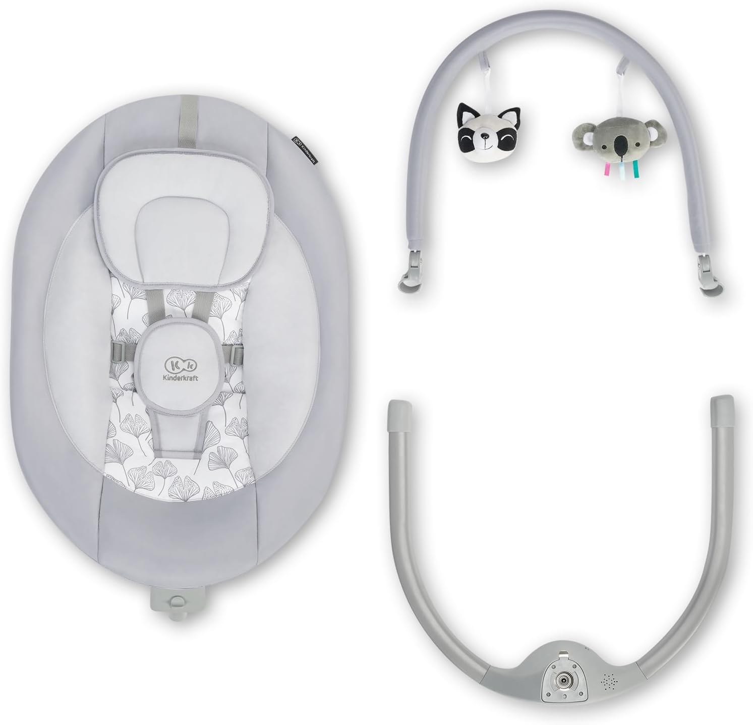 kk Kinderkraft LULI Hamaca bebé, Eléctrica Silla macedora, Columpio bebe, Balancin para bebés 0-9 kg, Balanceo automatico 5 Velocidades, Arco regulable con 2 juguetes, 12 melodias, , Gris