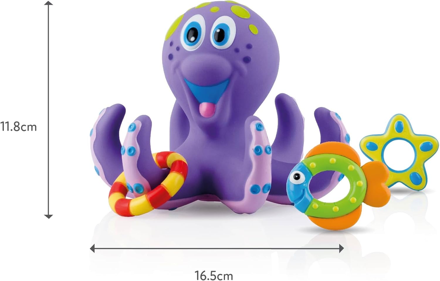 Nuby - Polvo flutuante com 3 anéis para banheira - brinquedos casa de banho bebé interativos e sensoriais - estimula a coordenação mão-olho, a destreza e o jogo criativo - adequado desde 18 meses