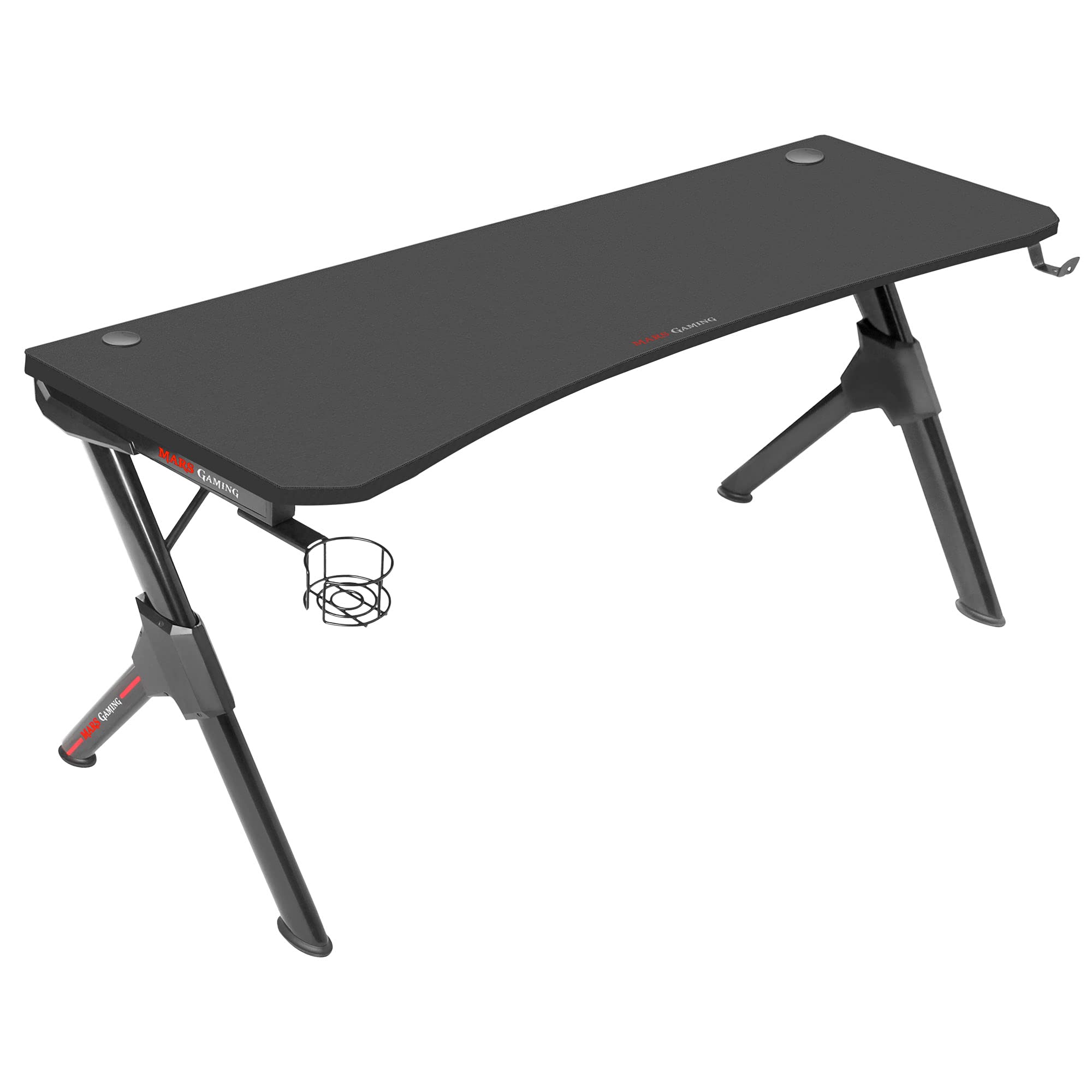 Mars Gaming MGD-X160RGB, Mesa de jogos ergonómica, iluminação ARGB com comando, fibra de carbono, tapete XXL, suporte auriculares e bebida, gestão com cabos, secretária Gaming 160 x 60 cm, preto