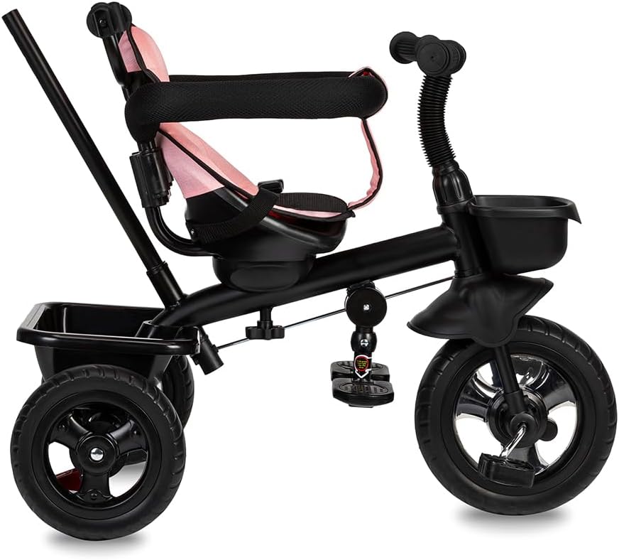 Triciclo infantil MoMi TELDE 5 em 1, triângulo com assento giratório de 360°, cinto de segurança de 3 pontos, apoio para os pés e para-sol