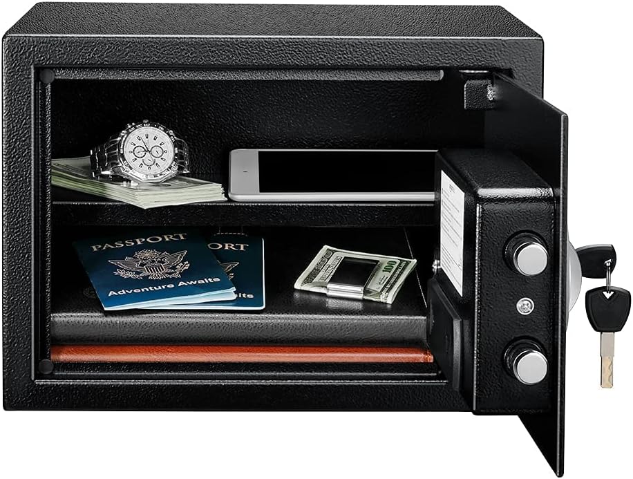 Amazon Basics Caja Fuerte de Seguridad de Acero con Cerradura con Teclado, Protege Dinero, Joyas, Documentos de identificación, 14 l, 35 cm x 25 cm x 25 cm, Color Negro