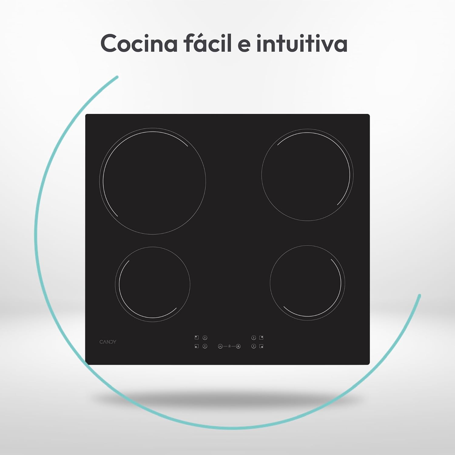 Candy Idea CH64CCB 4U2 Placa de vinil 4 fogos, 60 cm, 10 níveis de potência, 6,5 KW, comandos centrais, indicador de calor, bloqueio de segurança, alerta sobreaquecimento e errames, preto