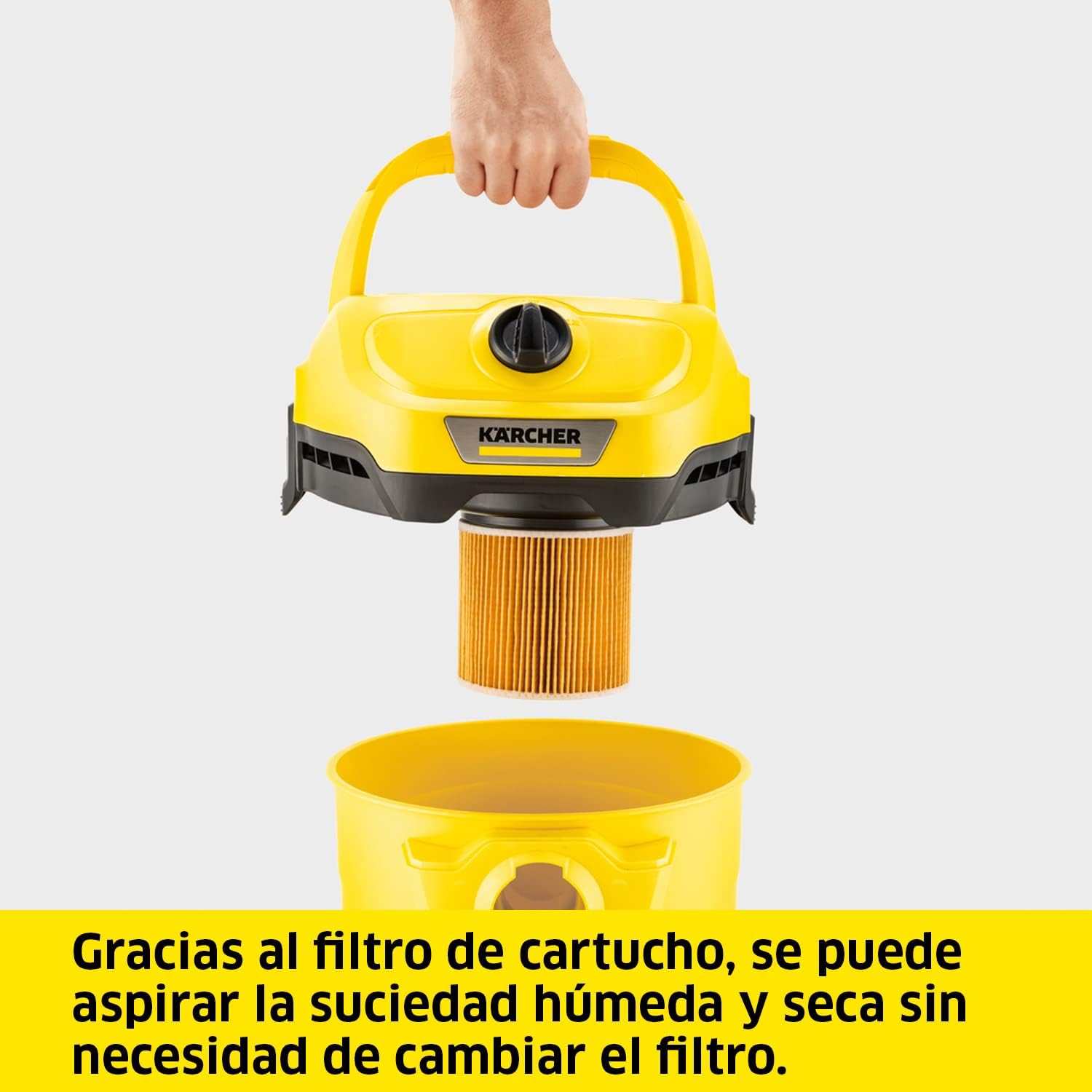 Kärcher, Aspirador a seco e húmido WD 2 Plus V-12/4/18/C, potência de 1000 W, inclui filtros e para chão e ranhuras, Yellow/Black, reservatório de plástico de 12 l, mangueira de sucção de 1,8 m
