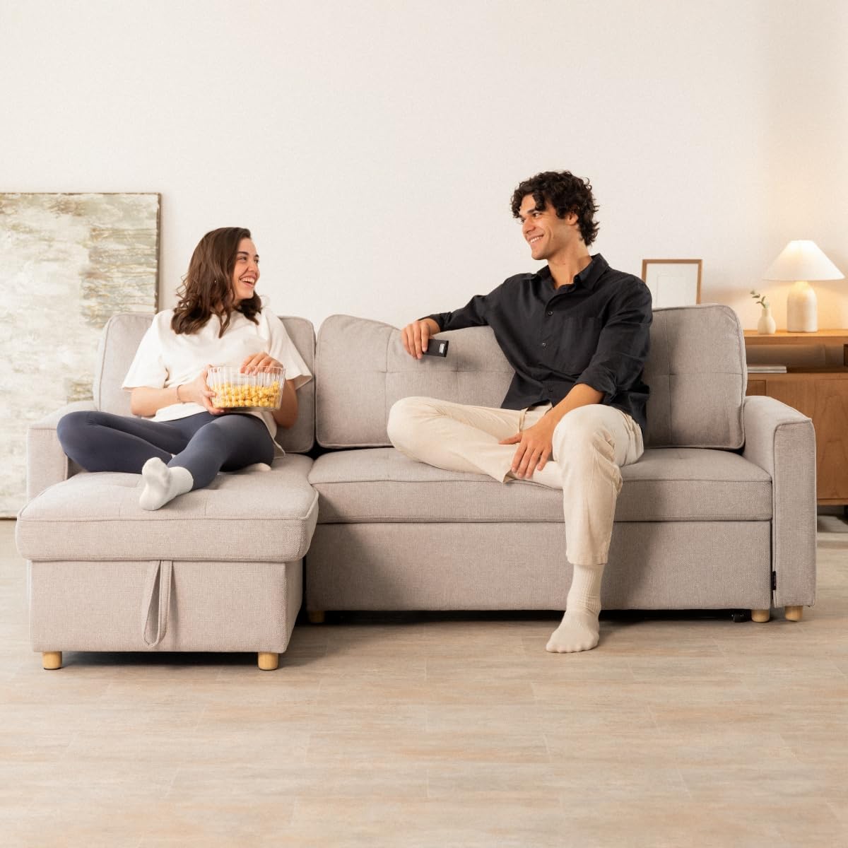 Nalui - Sofa-cama Chaise Longue Haven 213 x 129 x 81 cm, reversível, com arco de 127,6 l. Sofá de sala de estar 3 lugares descapotável para cama de 122 x 190 cm. Inclui bolsos e tecido de 360º