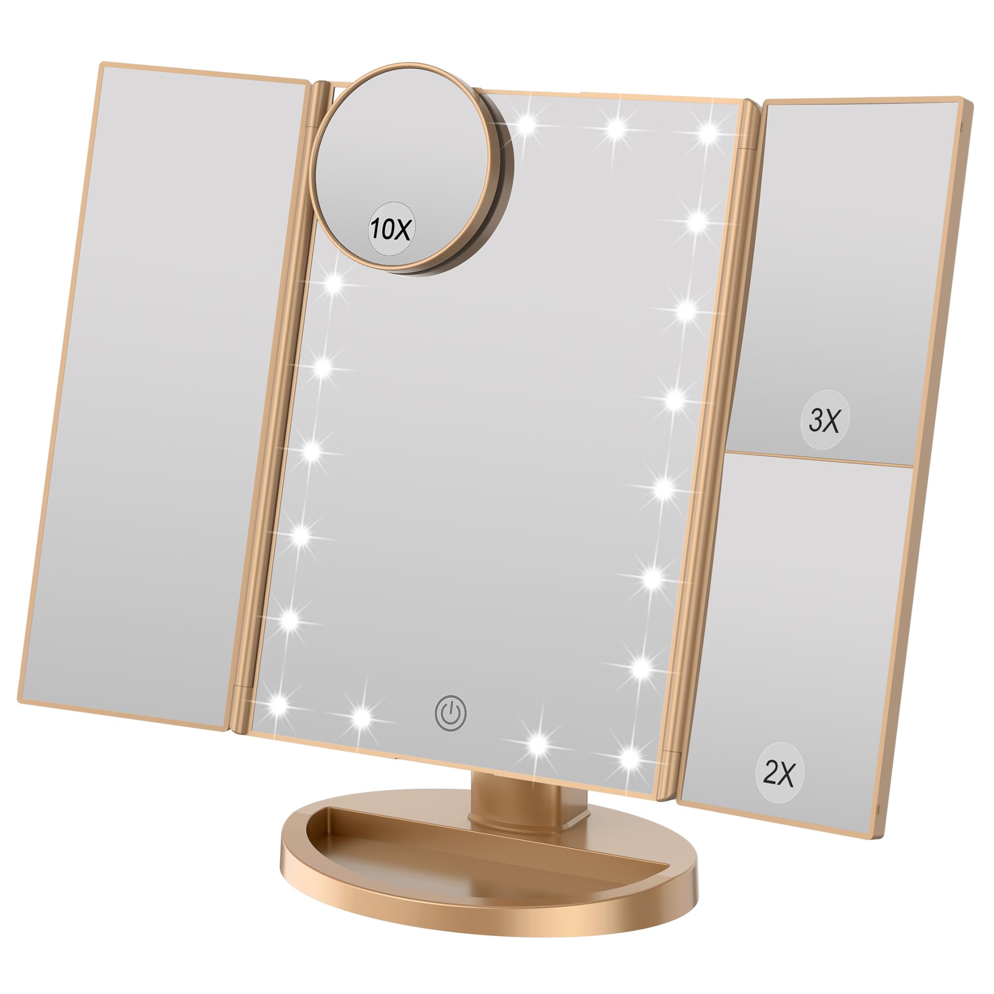 WEILY Espelho de maquilhagem iluminado, com ampliação 1X / 2X / 3X, luzes naturais de LED, ecrã tátil, espelho recarregável