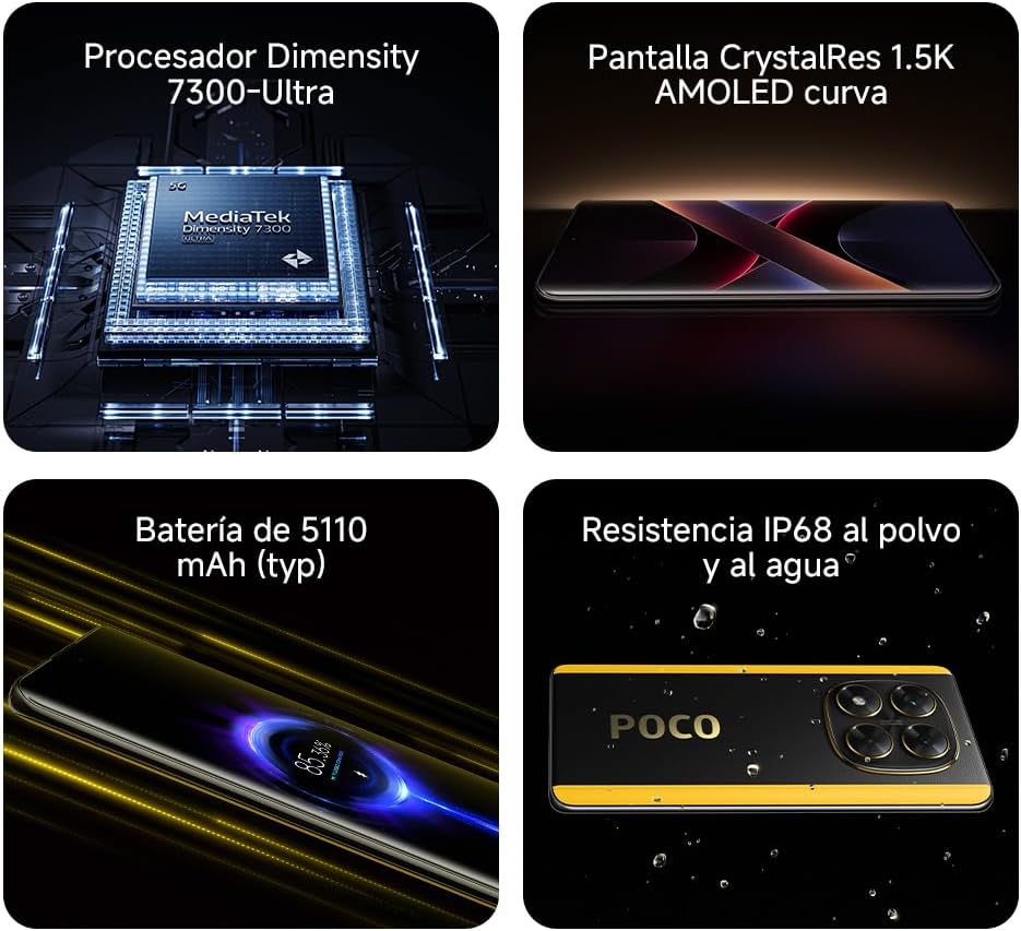 Xiaomi POCO X7 - Smartphone de 12+512GB, Pantalla CrystalRes 1.5K AMOLED Curva, MediaTek Dimensity 7300-Ultra, Cámara de 50 MP, Carga Turbo de 45W, Cargador no Incluido, Verde (Versión ES)