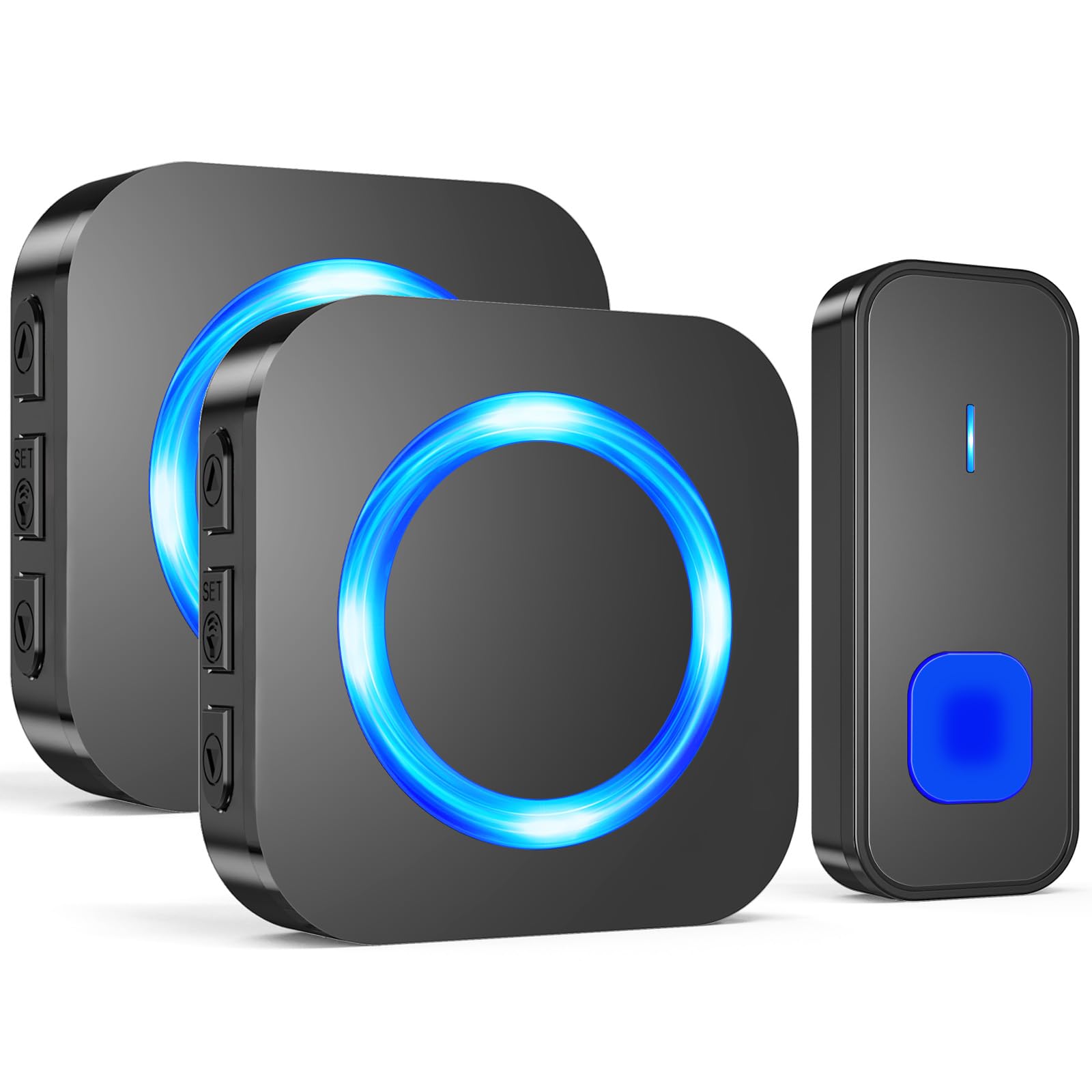 SURFOU Campainha sem fios exterior impermeável, kit Doorbell porta para casa 400 m de alcance Doorbell com 55 melodias, 5 níveis de volume, indicador LED, fácil instalação para casa, preto