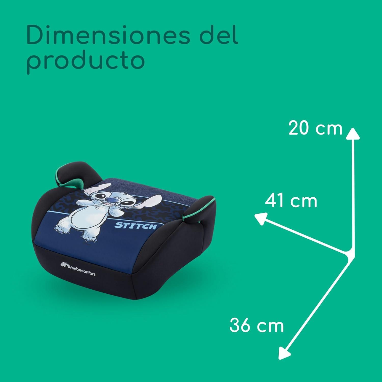 Bebeconfort Disney Manga i-Safe, Asiento Elevador Coche, Silla Coche Stitch, 6-12 Años, 128–150 cm, 22-36 kg, Ligera, Instalación Fácil con Cinturón, Acolchada, Tejidos Suaves, Authentic Stitch