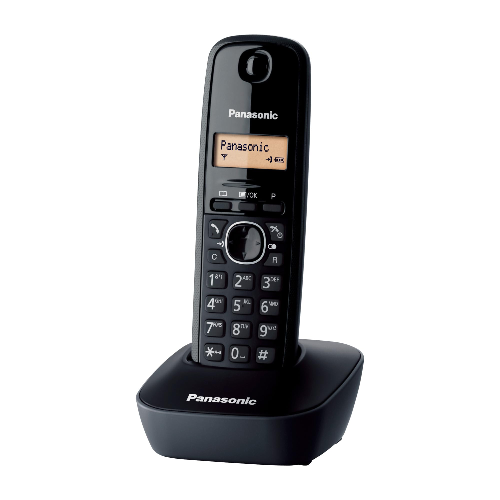 Panasonic KX-TG1611SPH - Telefone fixo sem fio DECT, LCD, identificador de chamadas, agenda para 50 números, tecla de navegação, alarme, relógio, cor preta