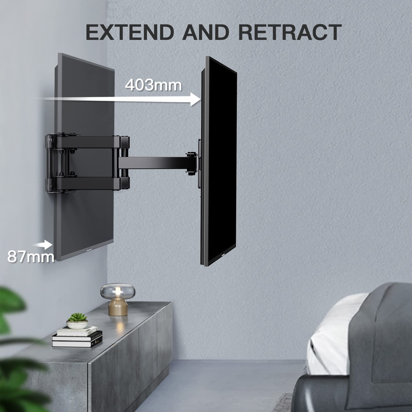 PERLESMITH Suporte de TV de parede articulado, inclinável e giratório – Suporte de TV para telas de 26 a 70 polegadas – MAX VESA 400x400 mm, para suportar 45 kg
