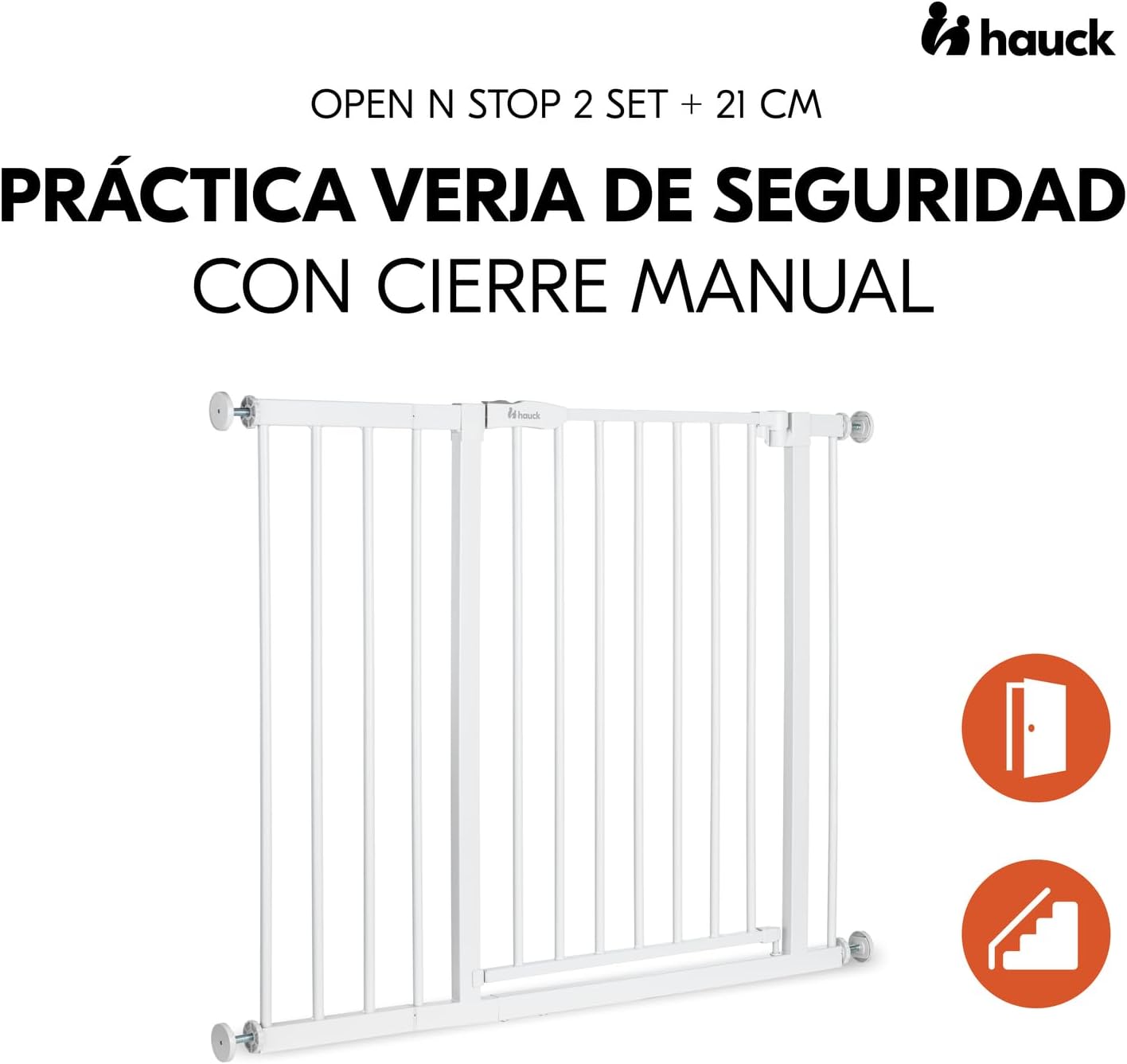 hauck Open N Stop 2 Barrera Seguridad Niños Escalera con Ext. de 21 cm para Anchos de 96-101 cm, Puerta Seguridad Bebe sin Taladrar, Vallas para Perros, Cierre Manual, Metal - Blanco
