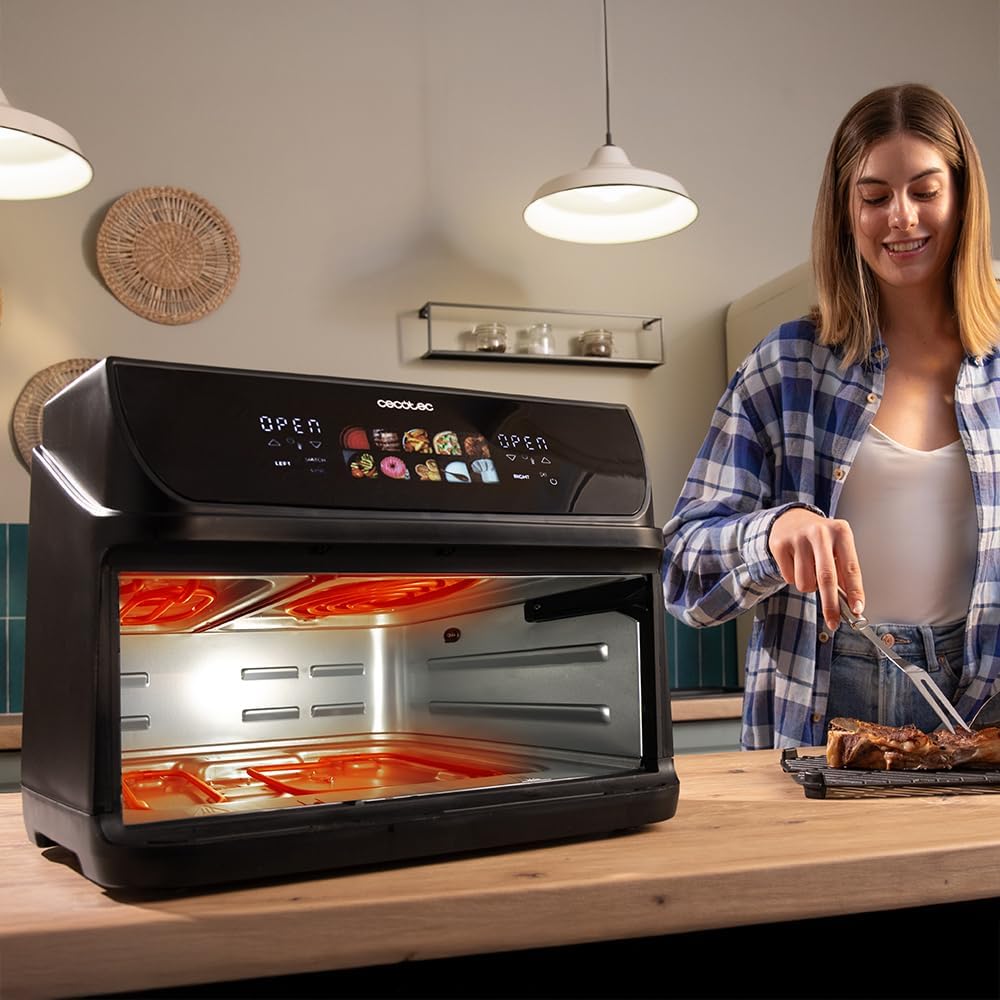 Cecotec Frigideira de ar 10 L, 4 resistências, Air Fryer, Cecofry&Grill Duoheat 10000. 2800 W, Dourado perfeito e sabor de grelha em carnes, parede divisória móvel, temperatura dupla, 10 menus