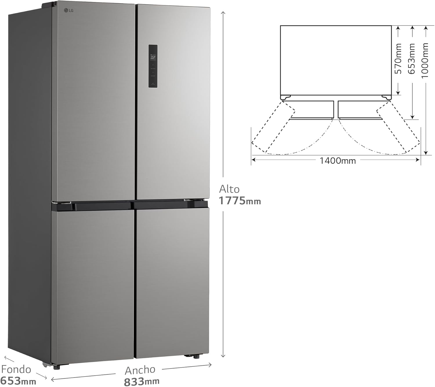 LG GMM41MSBEM - Frigorífico Americano Combi, Total No Frost, Clasificación E, Capacidad 474L, Silver