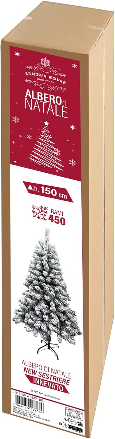 New Sestriere Santa's House Árvore de Natal com neve, 450 ramos, 150 cm de altura