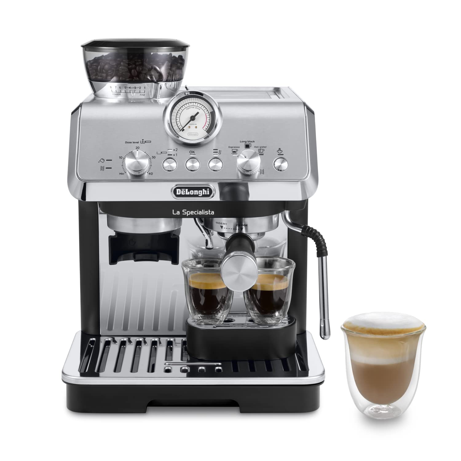 De'Longhi A arte especial Evo EC9255.T, máquina de café expresso, com função Cold Brew, com jarro de leite profissional, sensor Grinding Technology, incluído kit de barista, 1550 W, titânio