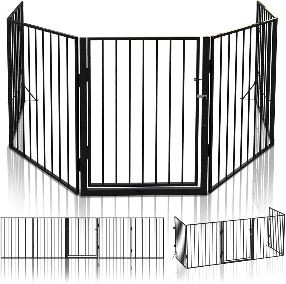 VOUNOT® Barreira de segurança para cães, cerca de segurança 5 painéis, grade de proteção de lareira montagem flexível, 300 x 75 cm, preto