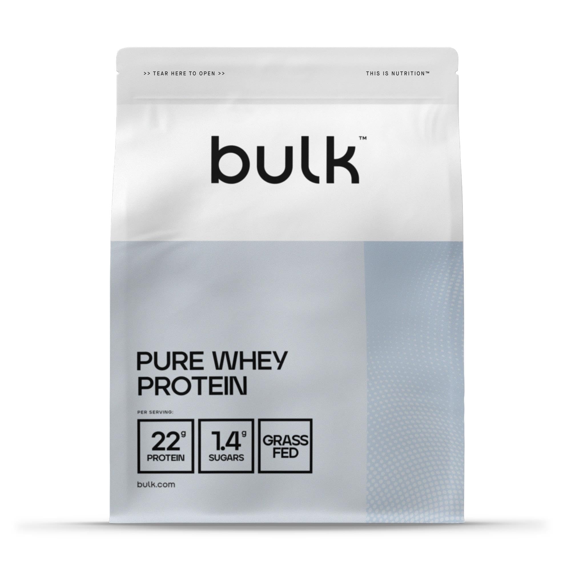 Bulk Pure Whey Protein, 500 g, 16 doses, produto rico em proteínas, baixo teor de açúcar, absorção rápida, sem adição de sabores, 5 g de BCAA por cacito, as embalagens e embalagens podem variar