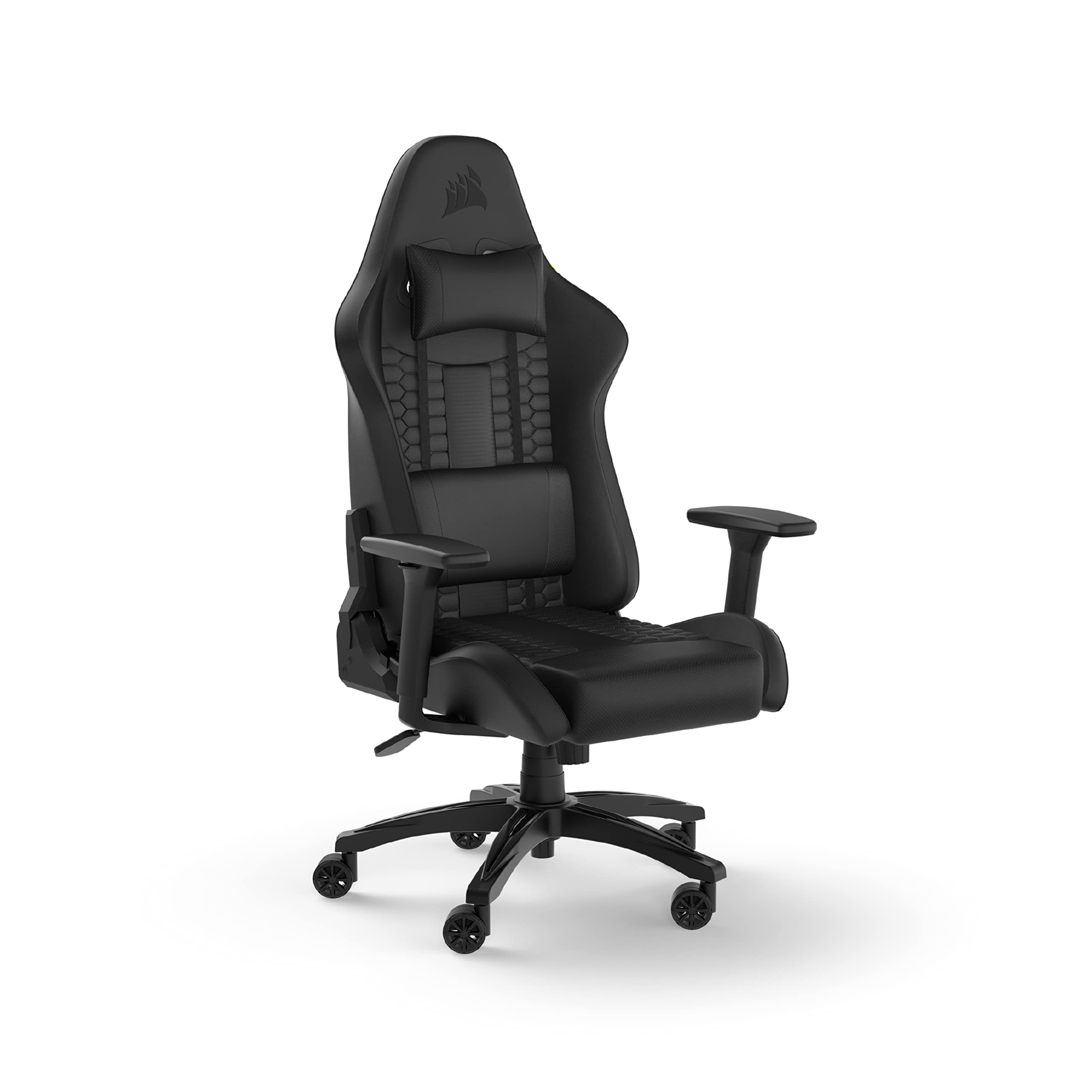 Corsair TC100 Cadeira relaxada para jogos - Fabric - design inspirado em corridas - almofada lombar - almofada cervical removível de espuma viscoelástico - apoios de braços ajustáveis - cinzento e
