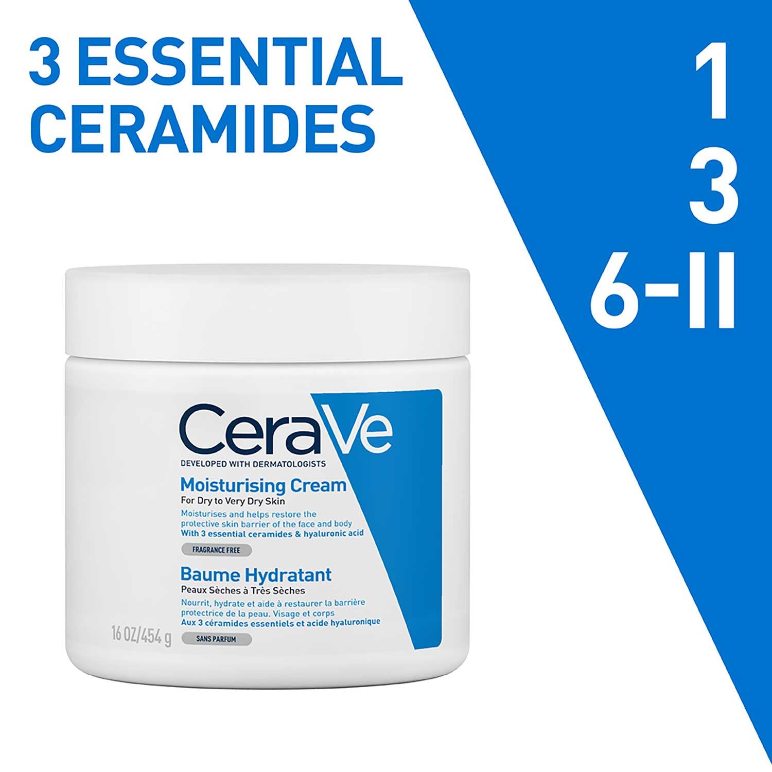 CeraVe Creme Hidratante para Rosto e Corpo, Ideal para Peles Secas a Muito Secas, Hidrata e Restaura a Barreira da Pele, Enriquecido com Ceramidas Essenciais e Ácido Hialurónico, 454 ml