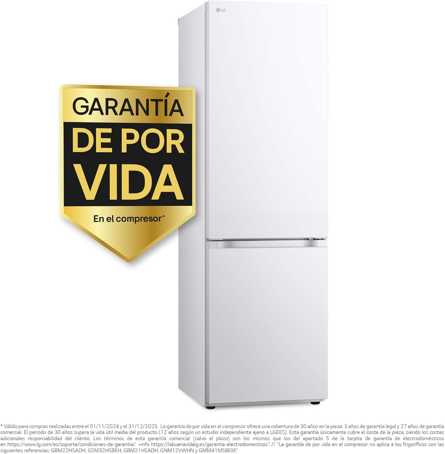 LG GBV3100DSW - Friforífico Combi Door Cooling+, 1.86m, Total No Frost, Clasificación D, Capacidad de 374l, Serie 300, Blanco