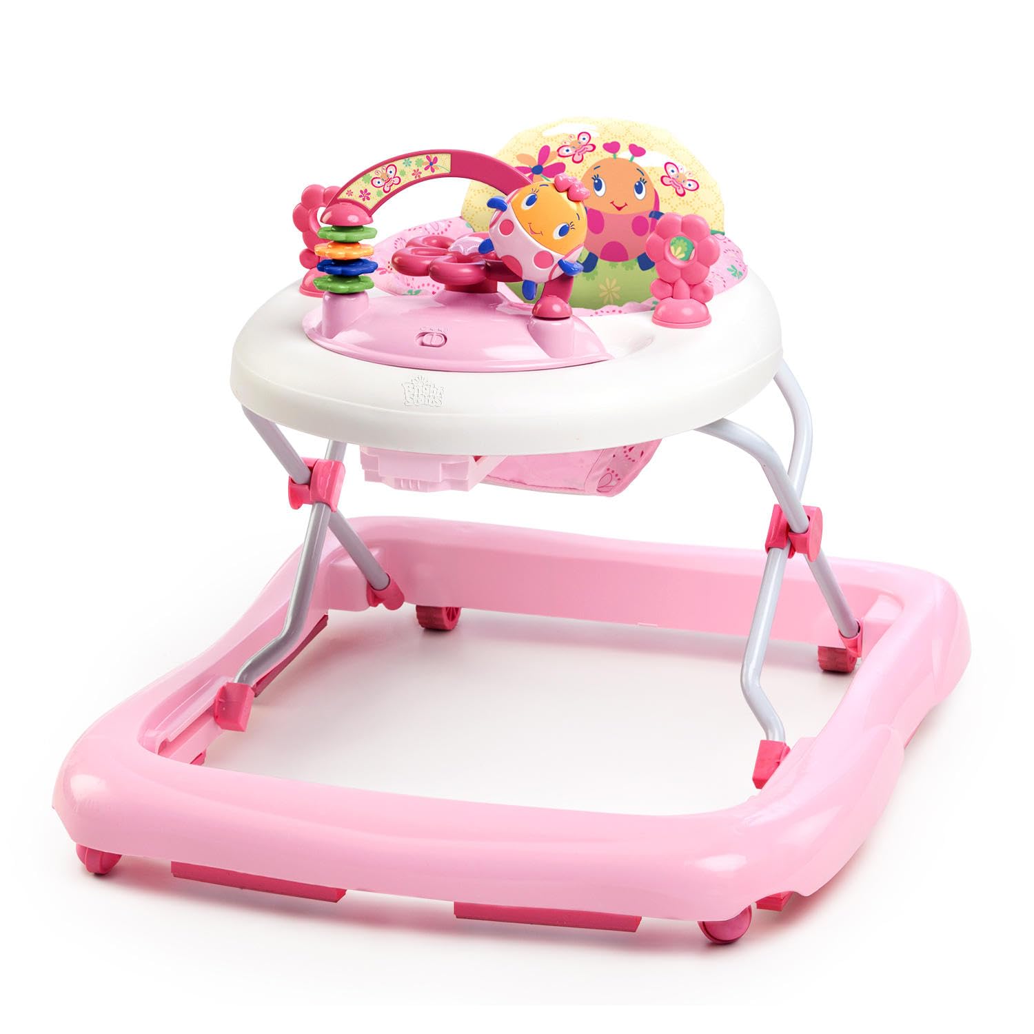Bright Starts, Andador de primeiros passos dobrável para bebés Giggling Safari, brinquedo ábaco divertido e colorido, altura ajustável, assento removível, lavável na máquina, a partir dos 6 meses