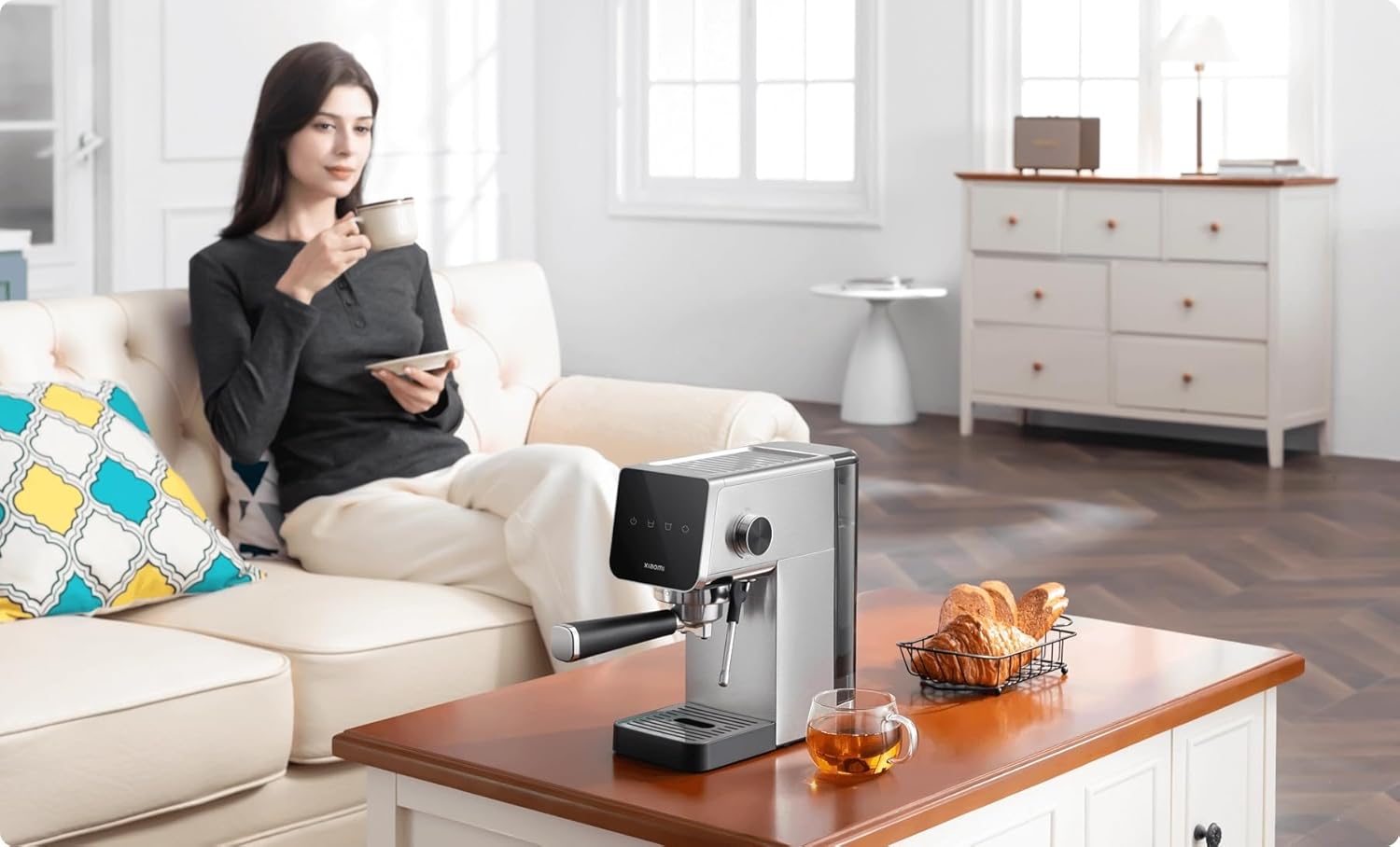 Xiaomi Máquina espresso semiautomática, bomba de 20 bares, tanque de 0,9 l, design compacto, 1350 W