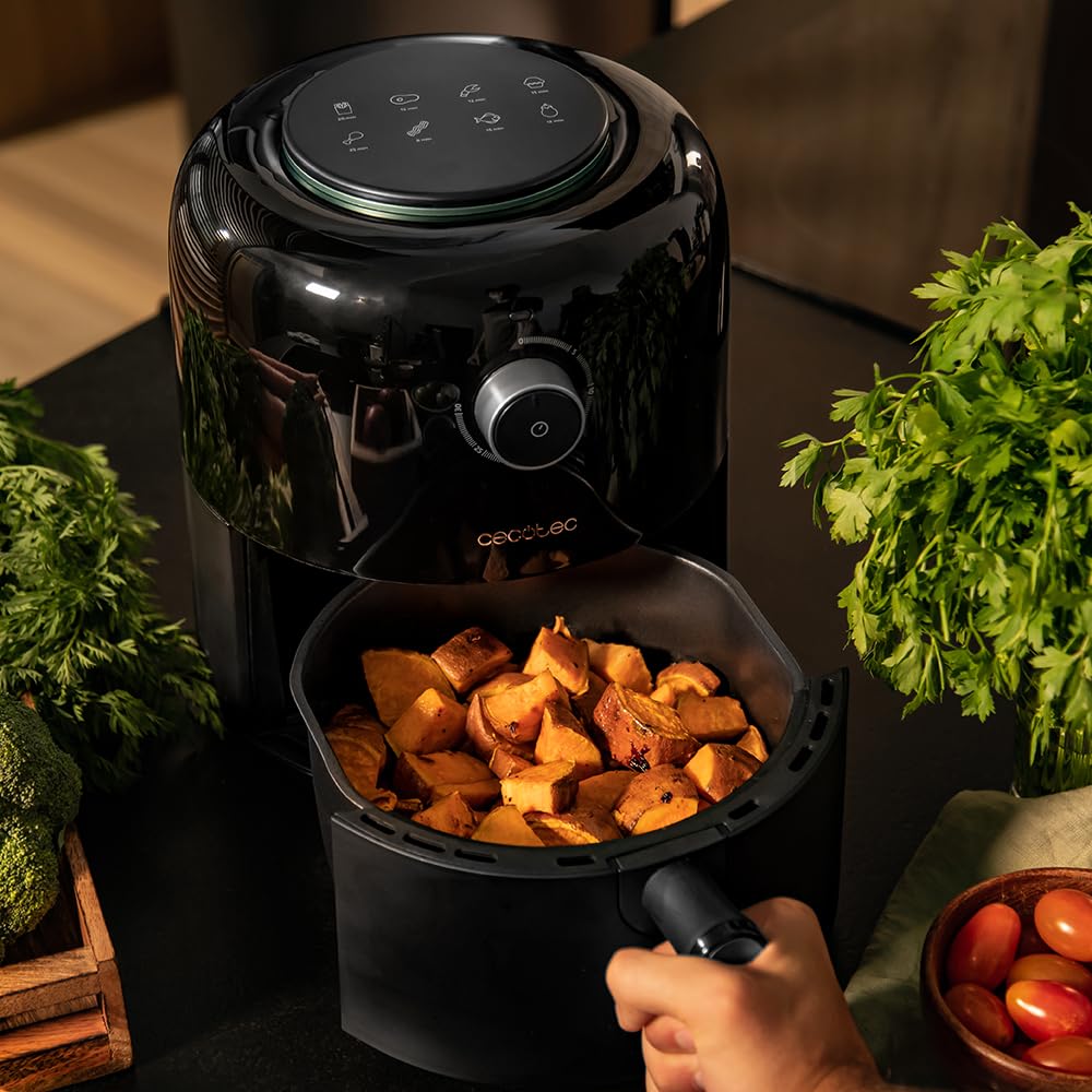 Fritadeira sem óleo Cecotec de 2,5 L - Air Fryer Cecofry Pixel 2500. 1200 W, dietética, manual e compacta, temporizador, tecnologia de ar quente, antiderrapante