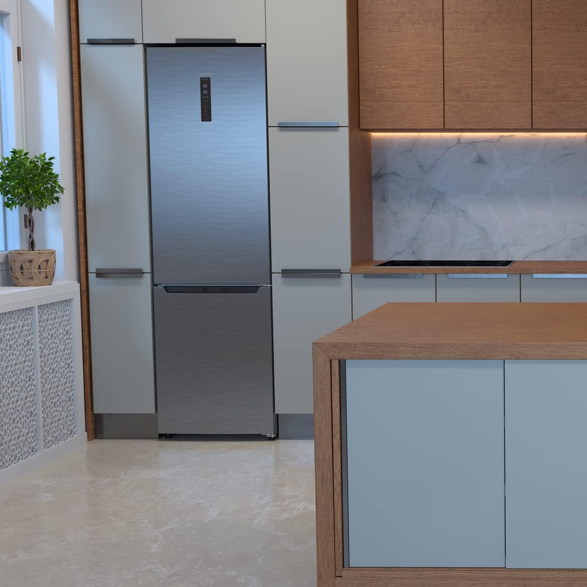 Cecotec Frigorífico Combi 2 portas de Bolero CoolMarket Combi 322 Inox D. 322 l, altura 185 e 60 cm de largura, baixo consumo, inversor do motor, sistema multi ar low, total sem gelo