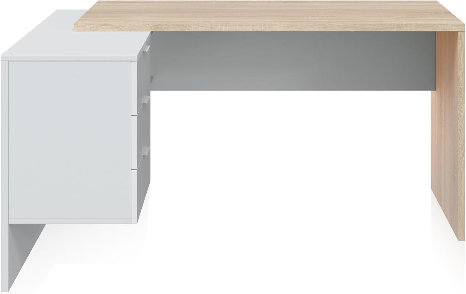 duehome | Escritório com gaveta, mesa de escritório, modelo Office Work, acabamento em branco Artik e carvalho cananadian, medidas: 145 cm (comprimento) x 102 cm (fundo) x 73 cm (altura)