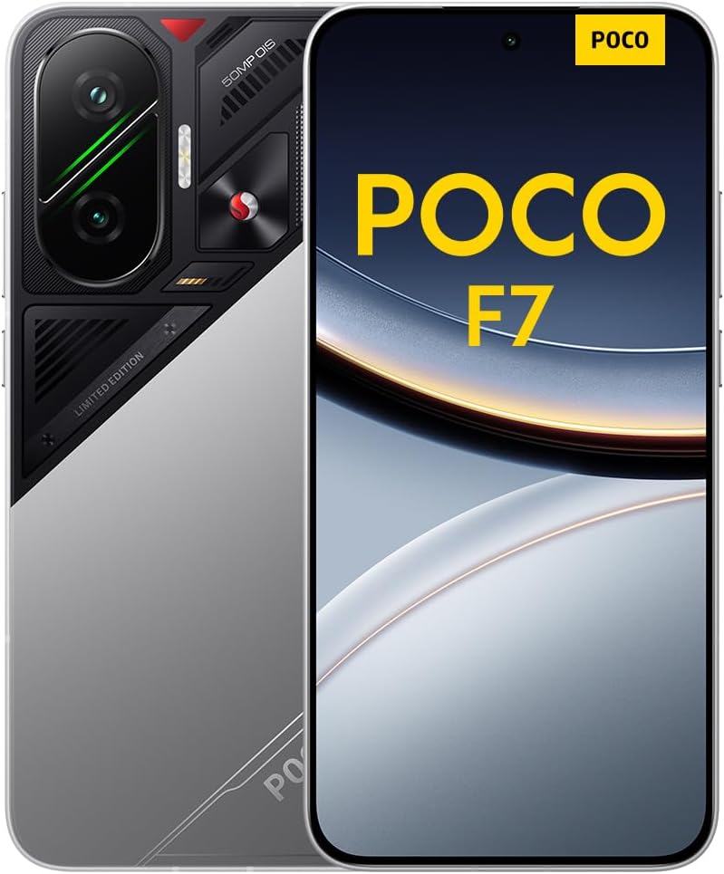 Xiaomi POCO F7 - Smartphone de 12+512GB, Cámara Sony de 50 MP con OIS, Pantalla AMOLED de 6,83'' 1.5K a 120Hz, Snapdragon 8s Gen 4, Hypercharge 90W, Cargador no Incluido, Plata (Versión ES)